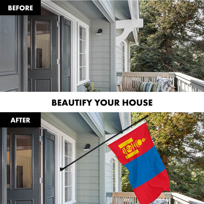 G128 Combo Pack: 6 Ft Tangle Free Aluminum Spinning Flagpole (Black) & Mongolia Mongolian Flag 3x5 Ft, LiteWeave Pro Series Printed 150D Polyester | Pole with Flag Included