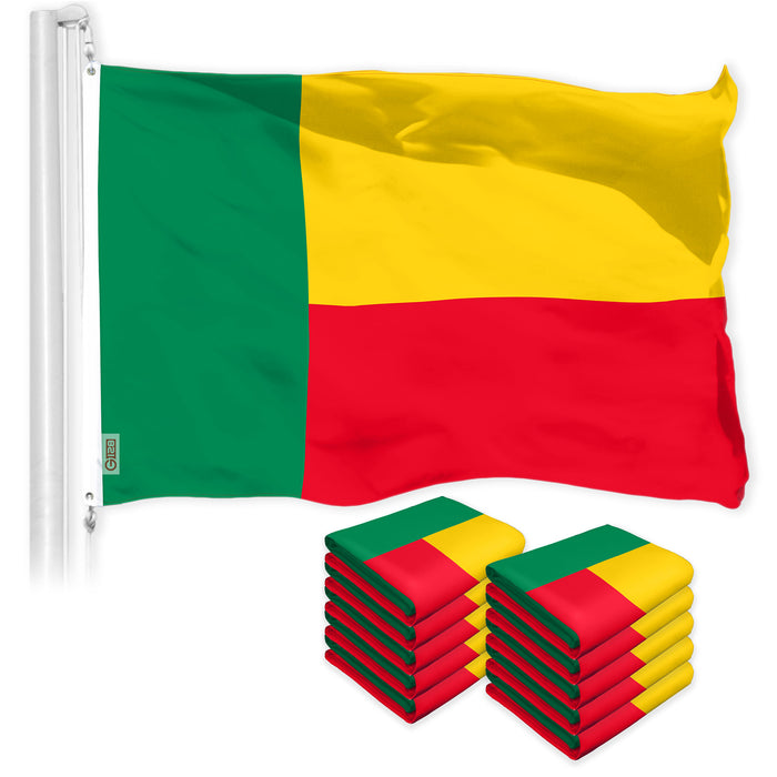 G128 10 Pack: Benin Beninese Flag | 3x5 Ft | LiteWeave Pro Series Printed 150D Polyester | Country Flag, Indoor/Outdoor, Vibrant Colors, Brass Grommets, Thicker and More Durable Than 100D 75D Poly
