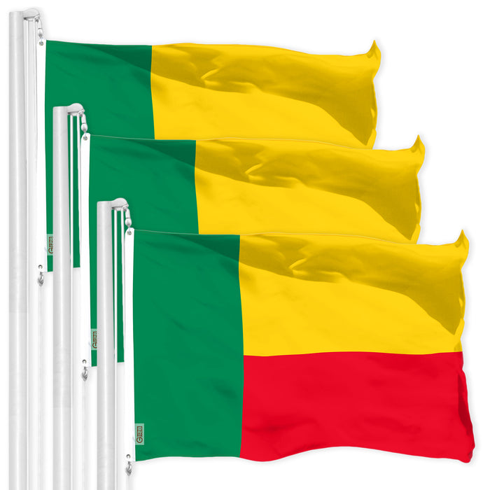 G128 3 Pack: Benin Beninese Flag | 3x5 Ft | LiteWeave Pro Series Printed 150D Polyester | Country Flag, Indoor/Outdoor, Vibrant Colors, Brass Grommets, Thicker and More Durable Than 100D 75D Poly