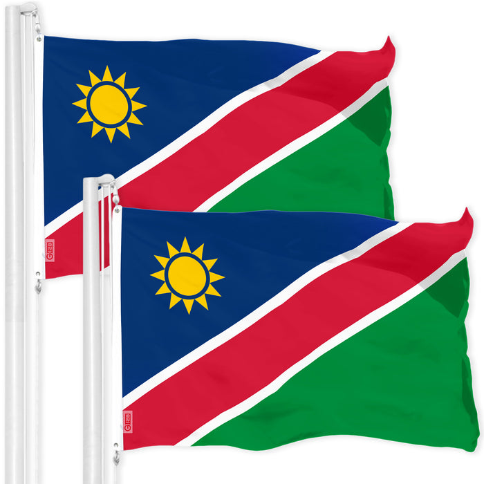 G128 2 Pack: Namibia Namibian Flag | 3x5 Ft | LiteWeave Pro Series Printed 150D Polyester | Country Flag, Indoor/Outdoor, Vibrant Colors, Brass Grommets, Thicker and More Durable Than 100D 75D Poly