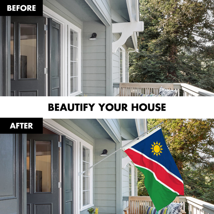 G128 Combo Pack: 6 Ft Tangle Free Aluminum Spinning Flagpole (Silver) & Namibia Namibian Flag 3x5 Ft, LiteWeave Pro Series Printed 150D Polyester | Pole with Flag Included