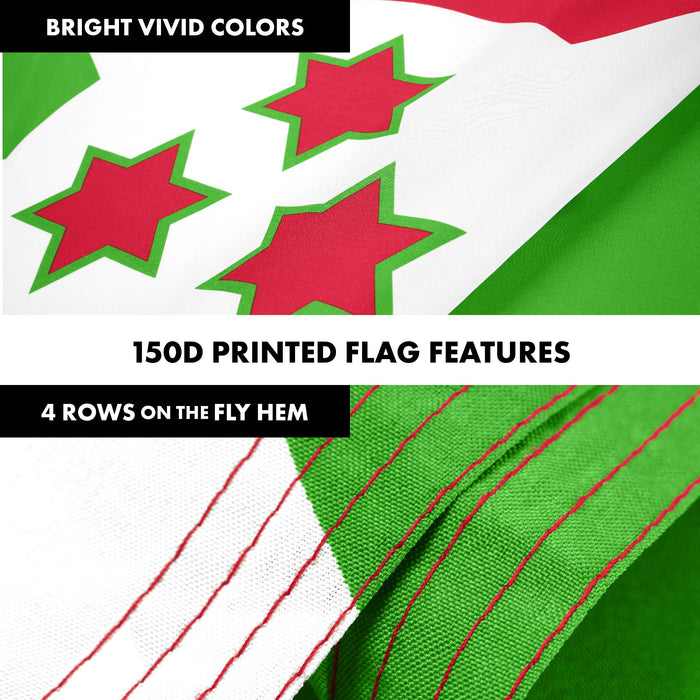 G128 Combo Pack: 6 Ft Tangle Free Aluminum Spinning Flagpole (Silver) & Burundi Umurundi Flag 3x5 Ft, LiteWeave Pro Series Printed 150D Polyester | Pole with Flag Included