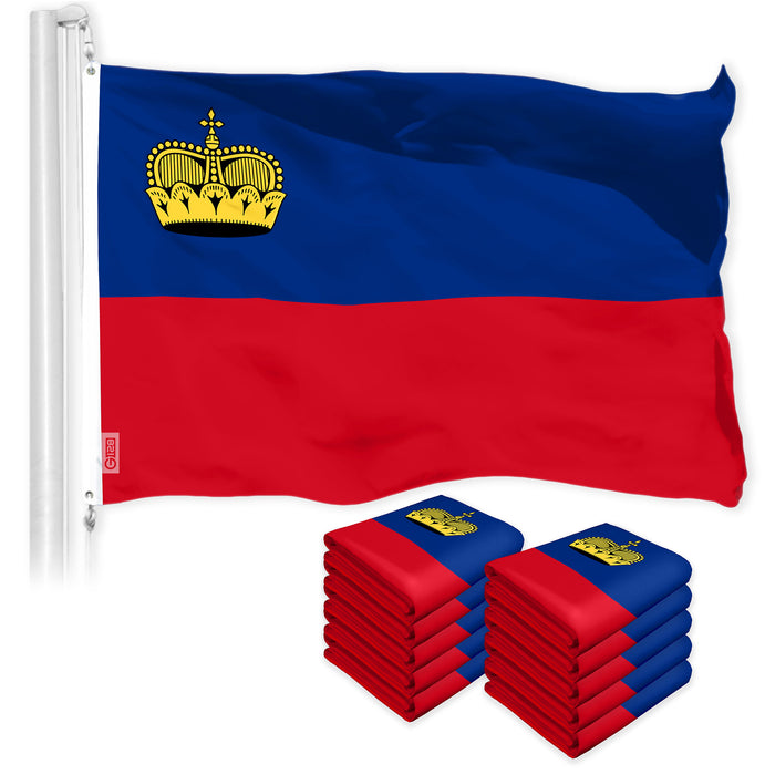G128 10 Pack: Liechtenstein Liechtensteiner Flag | 3x5 Ft | LiteWeave Pro Series Printed 150D Poly Country Flag, Indoor/Outdoor, Vibrant Colors, Brass Grommets, Thicker and More Durable Than 100D 75D