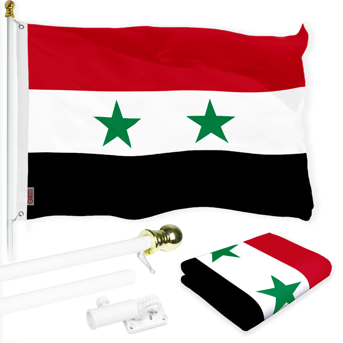 G128 Combo Pack: 6 Ft Tangle Free Aluminum Spinning Flagpole (White) & Syria Syrian Flag 3x5 Ft, LiteWeave Pro Series Printed 150D Polyester | Pole with Flag Included