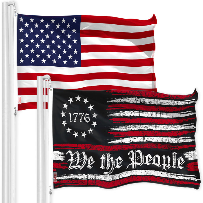 G128 Combo Pack: American USA Flag 3x5 Ft & We the People American Flag 3x5 Ft | Both LiteWeave Pro Series Printed 150D Polyester, Brass Grommets