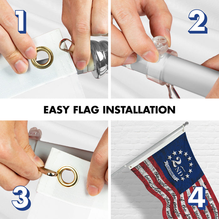 G128 Combo Pack: 6 Ft Tangle Free Aluminum Spinning Flagpole (Silver) & 2nd Amendment American Flag 3x5 Ft, LiteWeave Pro Series Printed 150D Polyester | Pole with Flag Included