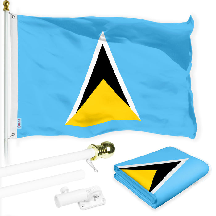 G128 Combo Pack: 6 Ft Tangle Free Aluminum Spinning Flagpole (White) & Saint Lucia Saint Lucian Flag 3x5 Ft, LiteWeave Pro Series Printed 150D Polyester | Pole with Flag Included