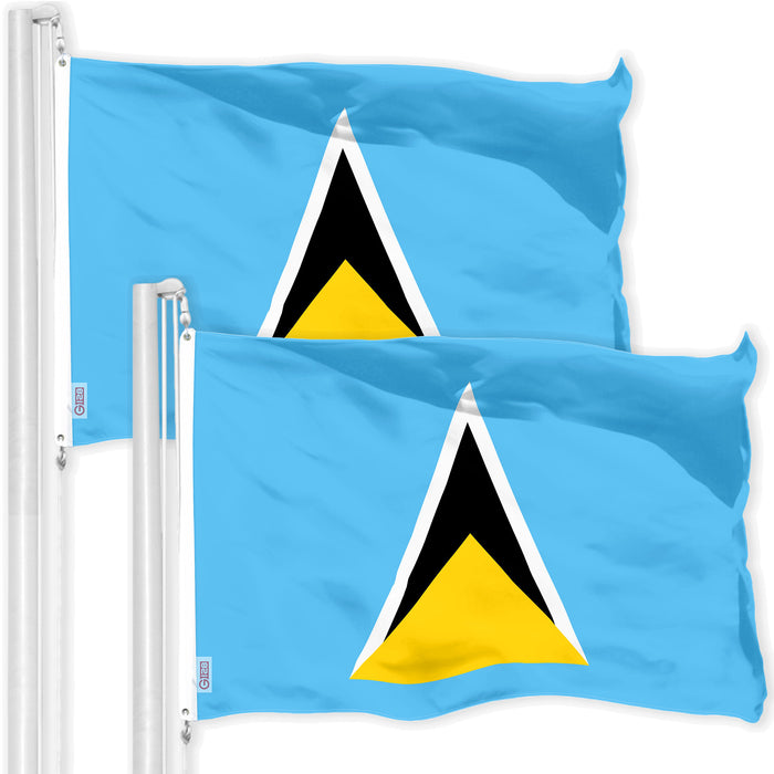 G128 2 Pack: Saint Lucia Saint Lucian Flag | 3x5 Ft | LiteWeave Pro Series Printed 150D Poly | Country Flag, Indoor/Outdoor, Vibrant Colors, Brass Grommets, Thicker and More Durable Than 100D 75D Poly
