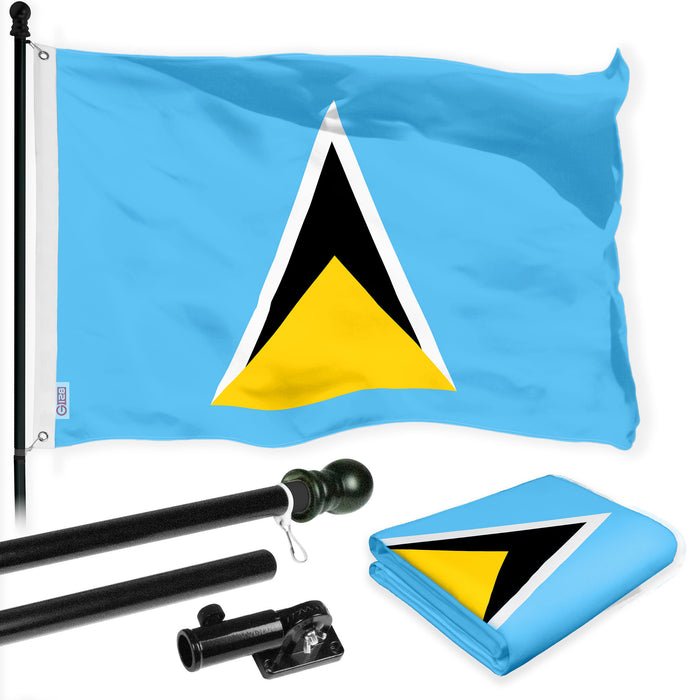 G128 Combo Pack: 6 Ft Tangle Free Aluminum Spinning Flagpole (Black) & Saint Lucia Saint Lucian Flag 3x5 Ft, LiteWeave Pro Series Printed 150D Polyester | Pole with Flag Included