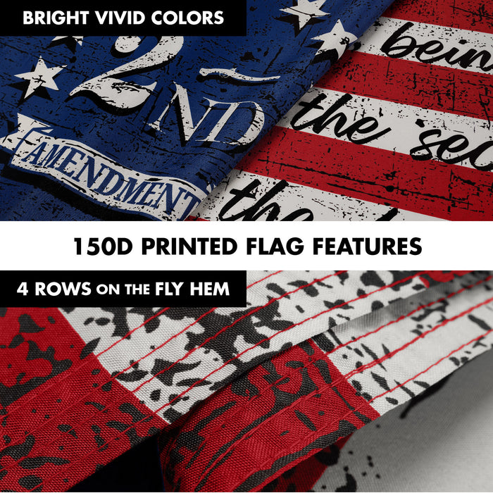 G128 Combo Pack: 6 Ft Tangle Free Aluminum Spinning Flagpole (Silver) & 2nd Amendment American Flag 3x5 Ft, LiteWeave Pro Series Printed 150D Polyester | Pole with Flag Included