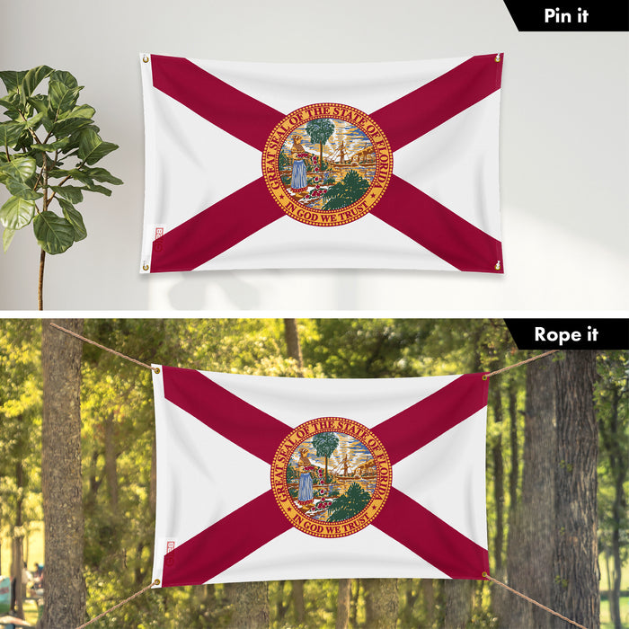 G128 2 Pack: Florida FL State Flag | 3x5 Ft | LiteWeave Pro Series Printed 150D Polyester, 4 Corner Brass Grommets | Vibrant Colors, Perfect For Balcony, More Durable Than 100D 75D Polyester