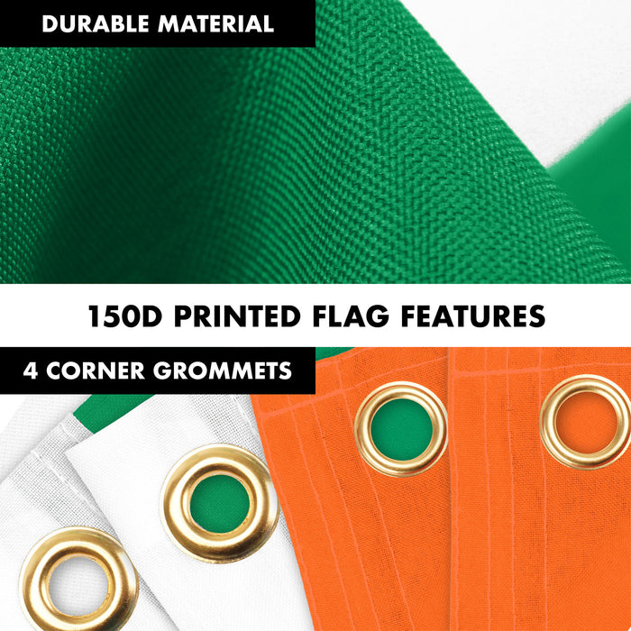 G128 Combo Pack: 6 Ft Tangle Free Aluminum Spinning Flagpole (Black) & Ireland Irish Flag 3x5 Ft, LiteWeave Pro Series Printed 150D Polyester, 4 Corner Brass Grommets | Pole with Flag Included