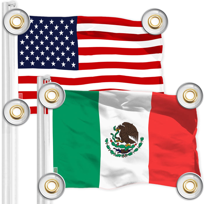 G128 Combo Pack: American USA Flag 3x5 Ft & Mexico Mexican Flag 3x5 Ft | Both LiteWeave Pro Series Printed 150D Polyester, 4 Corner Brass Grommets, Perfect For Balcony/Wall