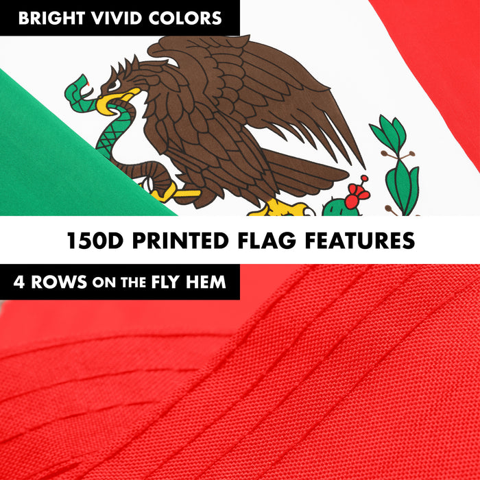 G128 Combo Pack: 6 Ft Tangle Free Aluminum Spinning Flagpole (White) & Mexico Mexican Flag 3x5 Ft, LiteWeave Pro Series Printed 150D Polyester, 4 Corner Brass Grommets | Pole with Flag Included