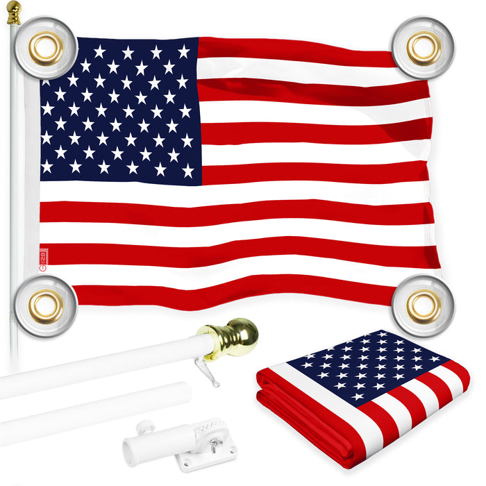 G128 Combo Pack: 6 Ft Tangle Free Aluminum Spinning Flagpole (White) & American USA Flag 3x5 Ft, LiteWeave Pro Series Printed 150D Polyester, 4 Corner Brass Grommets | Pole with Flag Included