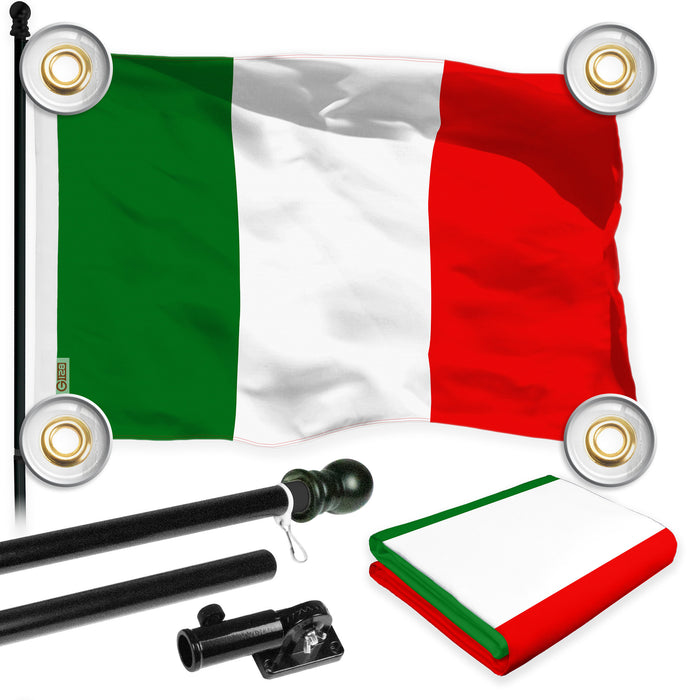 G128 Combo Pack: 6 Ft Tangle Free Aluminum Spinning Flagpole (Black) & Italy Italian Flag 3x5 Ft, LiteWeave Pro Series Printed 150D Polyester, 4 Corner Brass Grommets | Pole with Flag Included
