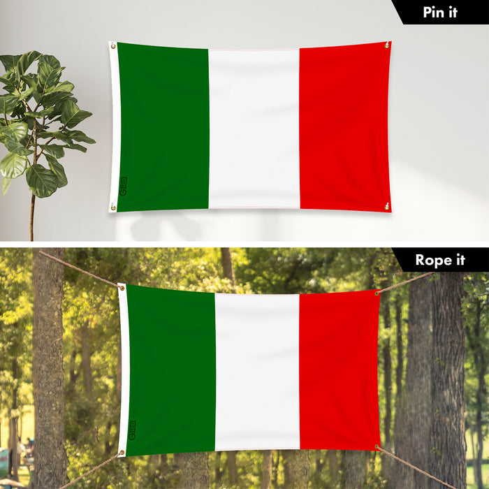 G128 Combo Pack: 6 Ft Tangle Free Aluminum Spinning Flagpole (Black) & Italy Italian Flag 3x5 Ft, LiteWeave Pro Series Printed 150D Polyester, 4 Corner Brass Grommets | Pole with Flag Included