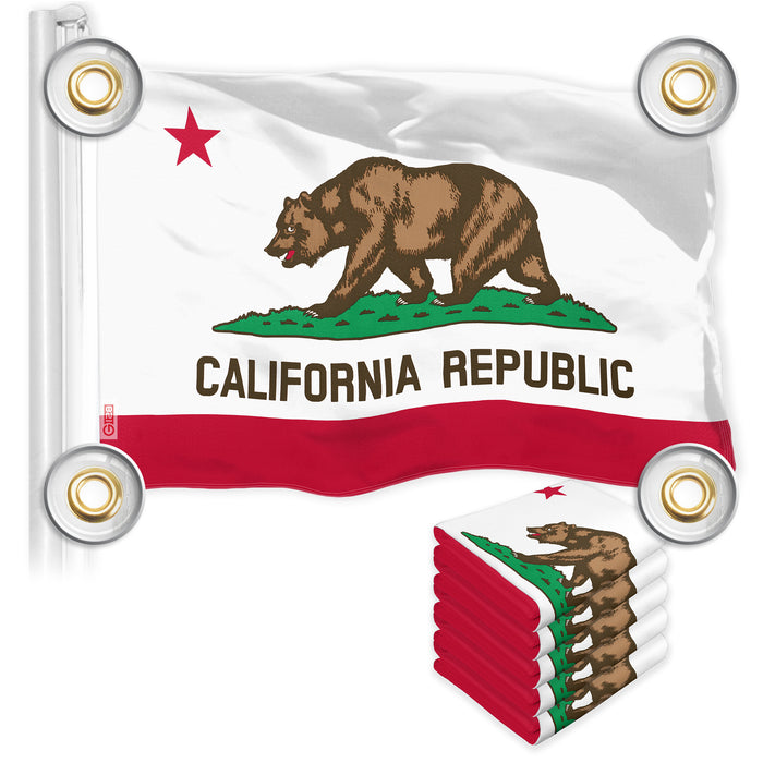 G128 5 Pack: California CA State Flag | 3x5 Ft | LiteWeave Pro Series Printed 150D Polyester, 4 Corner Brass Grommets | Vibrant Colors, Perfect For Balcony, More Durable Than 100D 75D Polyester