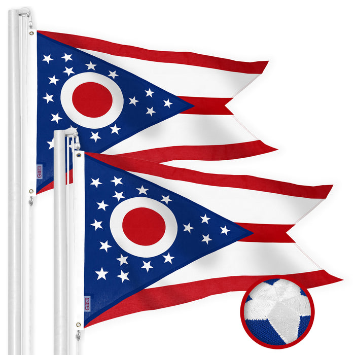 G128 2 Pack: Ohio OH State Flag | 3x5 Ft | StormFlyer Series Embroidered 220GSM Spun Polyester | Embroidered Design, Indoor/Outdoor, Brass Grommets, Heavy Duty, All Weather