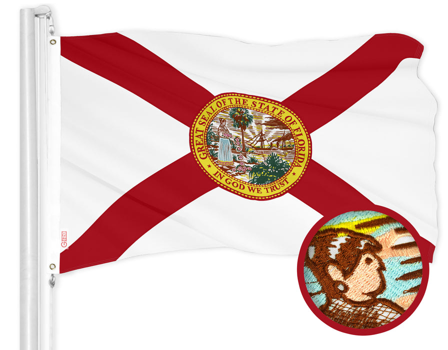 G128 Florida FL State Flag | 2x3 Ft | ToughWeave Series Embroidered 210D Polyester | Embroidered Design, Indoor/Outdoor, Vibrant Colors, Brass Grommets
