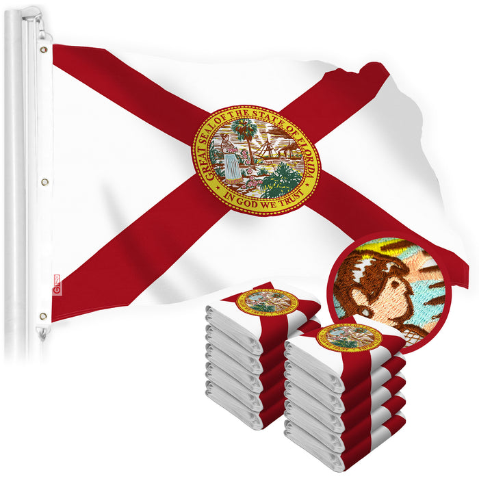 G128 10 Pack: Florida FL State Flag | 6x10 Ft | StormFlyer Series Embroidered 220GSM Spun Polyester | Embroidered Design, Indoor/Outdoor, Brass Grommets, Heavy Duty, All Weather