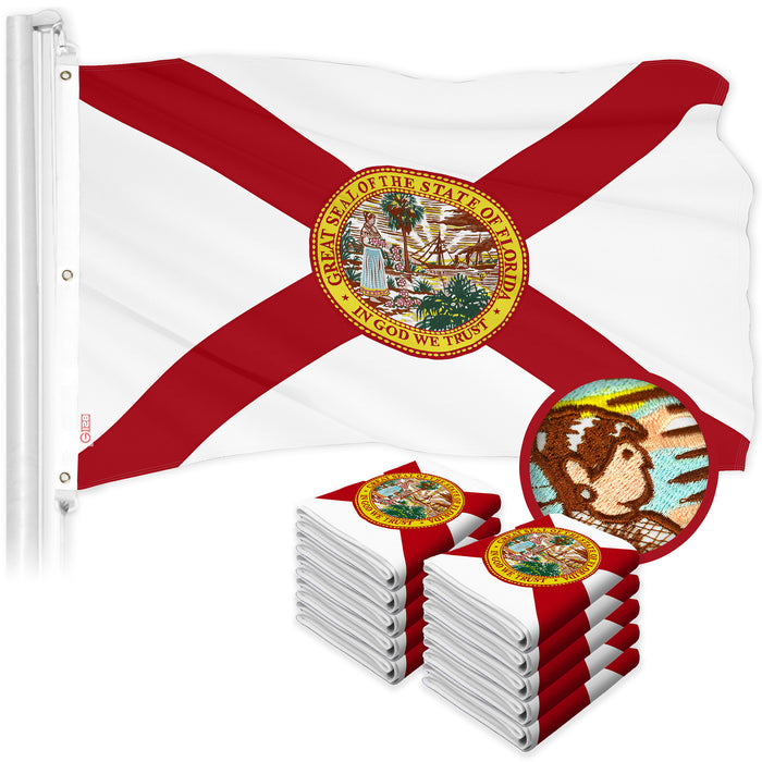 G128 10 Pack: Florida FL State Flag | 6x10 Ft | ToughWeave Series Embroidered 210D Polyester | Embroidered Design, Indoor/Outdoor, Vibrant Colors, Brass Grommets