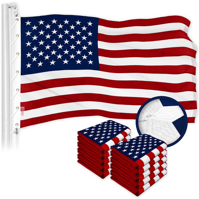 G128 10 Pack: American USA Flag | 20x30 Ft | ToughWeave Series Embroidered 600D Polyester | Country Flag, Embroidered Stars, Sewn Stripes, Indoor/Outdoor, Brass Grommets
