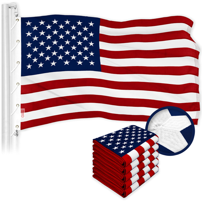 G128 5 Pack: American USA Flag | 15x25 Ft | ToughWeave Series Embroidered 600D Polyester | Country Flag, Embroidered Stars, Sewn Stripes, Indoor/Outdoor, Brass Grommets