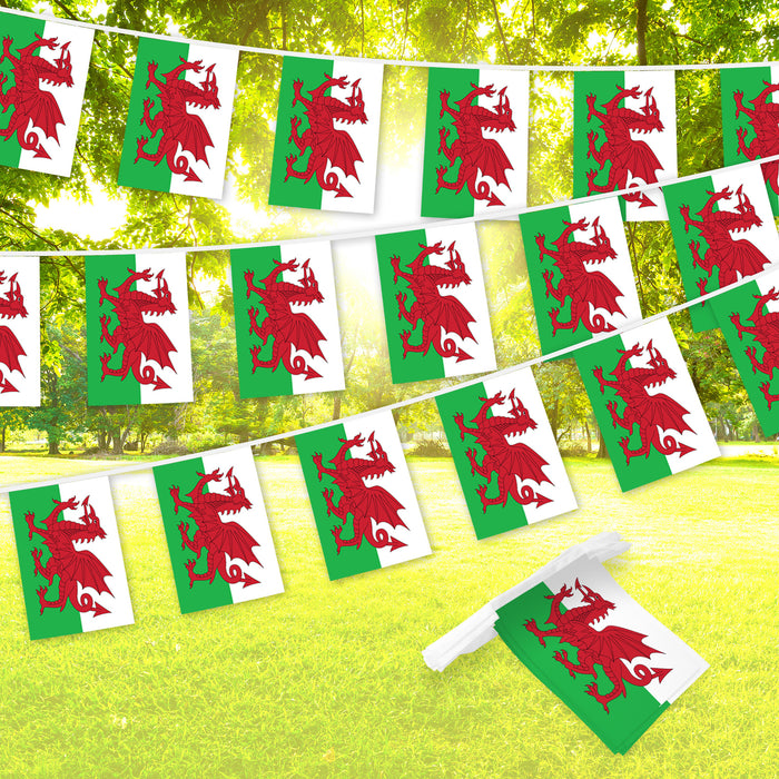 G128 Wales Welsh Bunting Banner | Flag 8.2 x 5.5 Inch, Full String 33 Feet | Printed 150D Polyester, Decorations For Bar, School, Festival Events Celebration