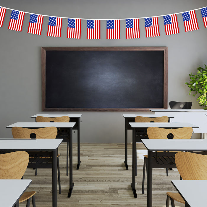 G128 American USA Bunting Banner | Flag 8.2 x 5.5 Inch, Full String 33 Feet | Printed 150D Polyester, Decorations For Bar, School, Festival Events Celebration