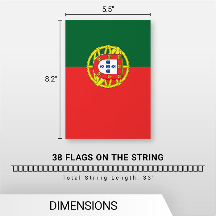 G128 Portugal Portuguese Bunting Banner | Flag 8.2 x 5.5 Inch, Full String 33 Feet | Printed 150D Polyester, Decorations For Bar, School, Festival Events Celebration