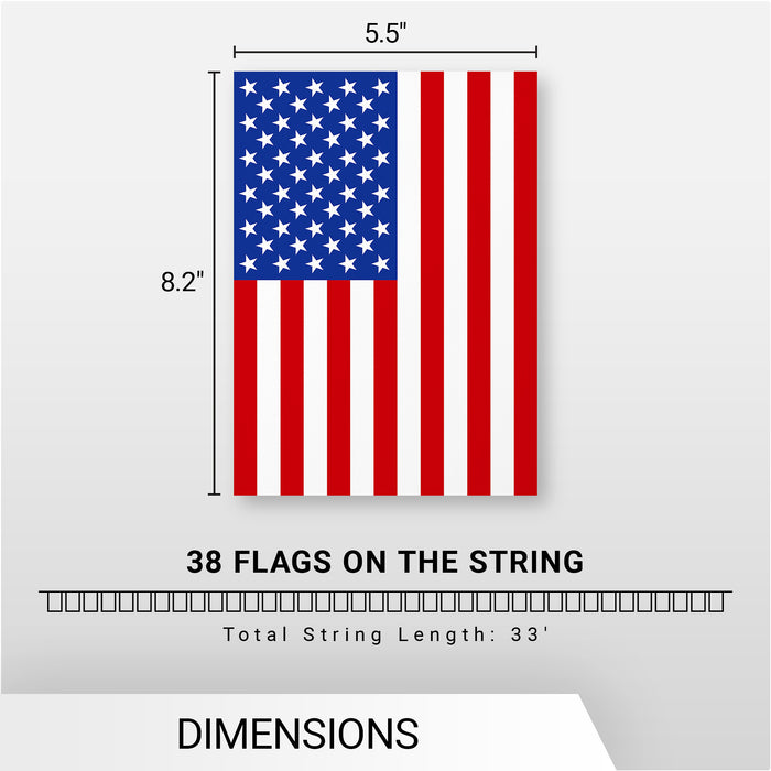 G128 American USA Bunting Banner | Flag 8.2 x 5.5 Inch, Full String 33 Feet | Printed 150D Polyester, Decorations For Bar, School, Festival Events Celebration