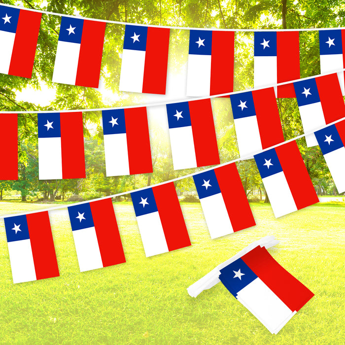 G128 Chile Chilean Bunting Banner | Flag 8.2 x 5.5 Inch, Full String 33 Feet | Printed 150D Polyester, Decorations For Bar, School, Festival Events Celebration