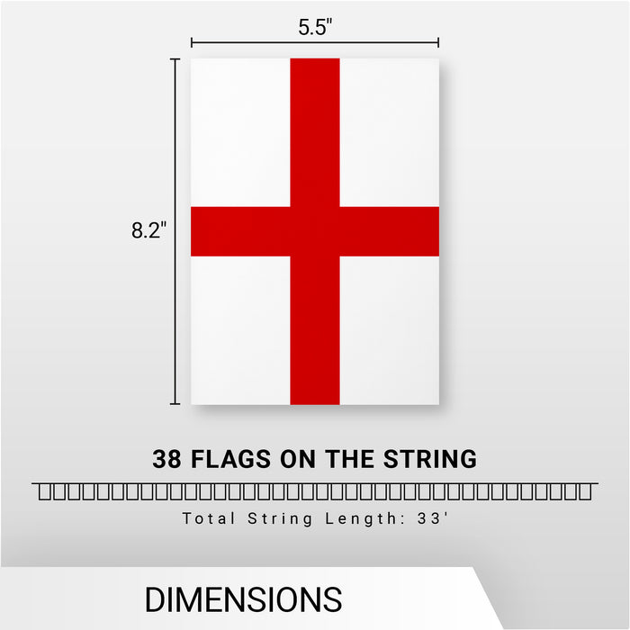 G128 England English Bunting Banner | Flag 8.2 x 5.5 Inch, Full String 33 Feet | Printed 150D Polyester, Decorations For Bar, School, Festival Events Celebration