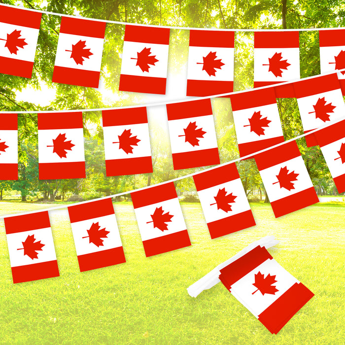 G128 Canada Canadian Bunting Banner | Flag 8.2 x 5.5 Inch, Full String 33 Feet | Printed 150D Polyester, Decorations For Bar, School, Festival Events Celebration