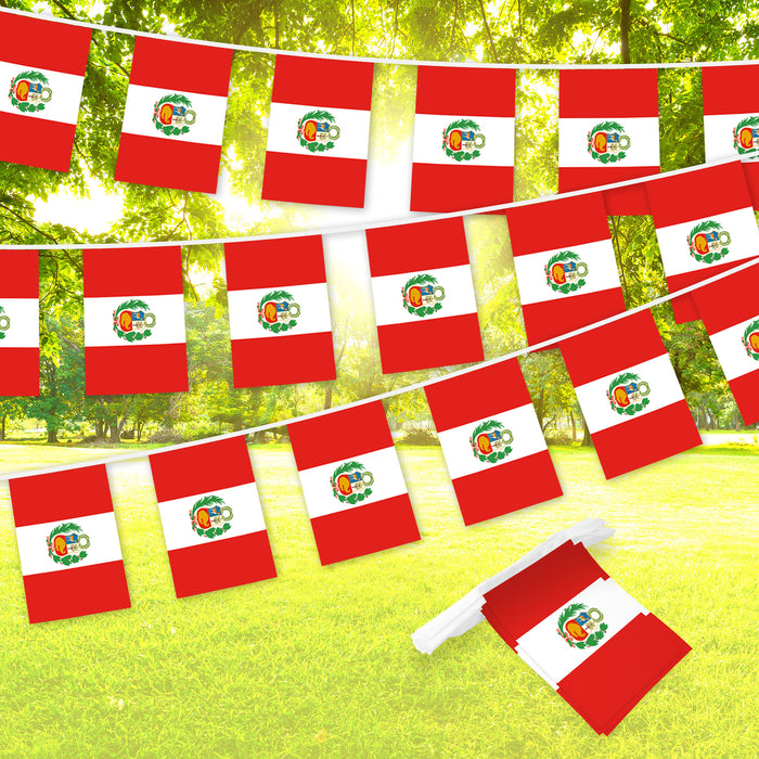 G128 Peru Peruvian Bunting Banner | Flag 8.2 x 5.5 Inch, Full String 33 Feet | Printed 150D Polyester, Decorations For Bar, School, Festival Events Celebration