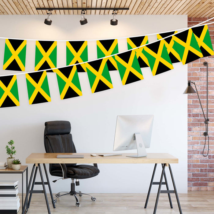 G128 Jamaica Jamaican Bunting Banner | Flag 8.2 x 5.5 Inch, Full String 33 Feet | Printed 150D Polyester, Decorations For Bar, School, Festival Events Celebration