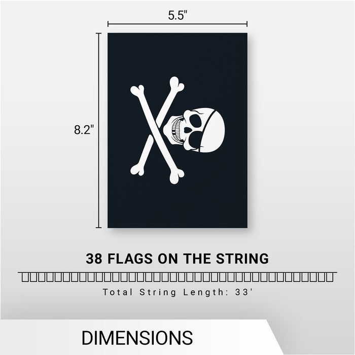 G128 Pirate (Jolly Roger) - Bones Bunting Banner | Flag 8.2 x 5.5 Inch, Full String 33 Feet | Printed 150D Polyester, Decorations For Bar and Festival Events Celebration