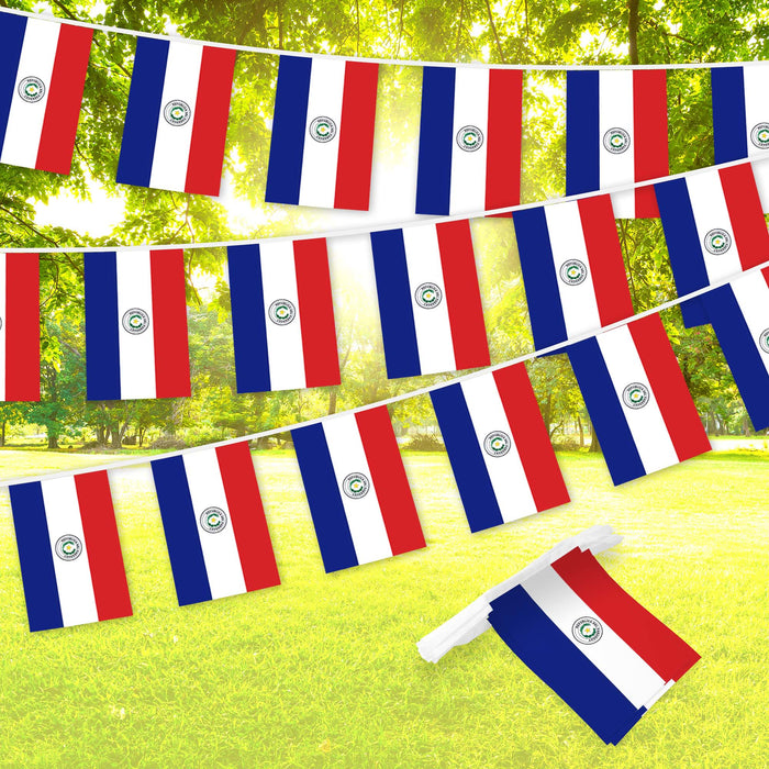 G128 Paraguay 	Paraguayan Bunting Banner | Flag 8.2 x 5.5 Inch, Full String 33 Feet | Printed 150D Polyester, Decorations For Bar, School, Festival Events Celebration