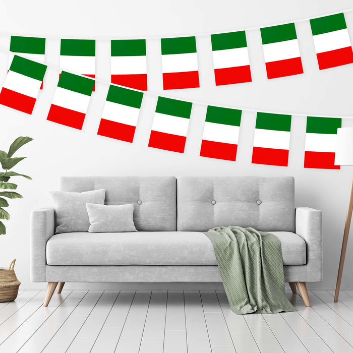 G128 Italy Italian Bunting Banner | Flag 8.2 x 5.5 Inch, Full String 33 Feet | Printed 150D Polyester, Decorations For Bar, School, Festival Events Celebration