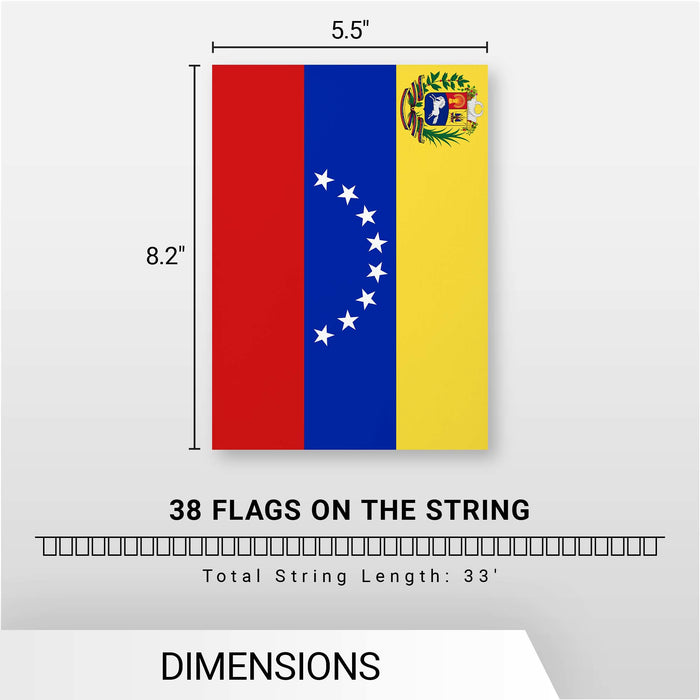 G128 Venezuela 	Venezuelan Bunting Banner | Flag 8.2 x 5.5 Inch, Full String 33 Feet | Printed 150D Polyester, Decorations For Bar, School, Festival Events Celebration