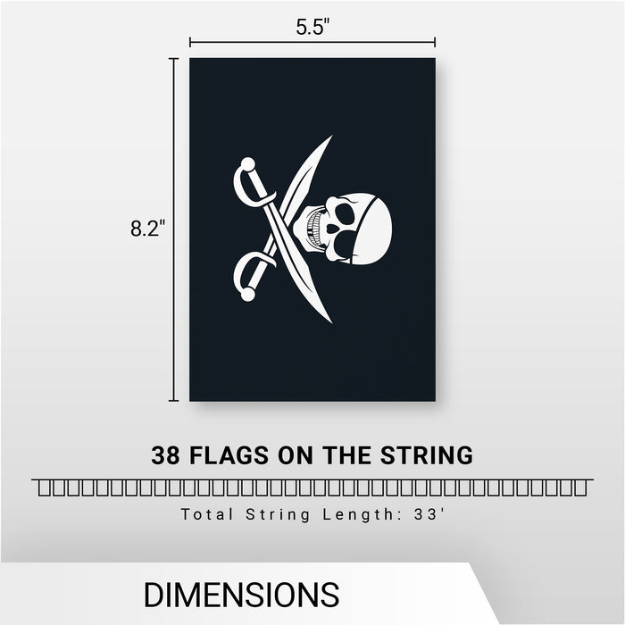 G128 Pirate (Jolly Roger) - Swords Bunting Banner | Flag 8.2 x 5.5 Inch, Full String 33 Feet | Printed 150D Polyester, Decorations For Bar and Festival Events Celebration