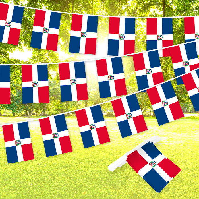 G128 Dominican Republic Bunting Banner | Flag 8.2 x 5.5 Inch, Full String 33 Feet | Printed 150D Polyester, Decorations For Bar, School, Festival Events Celebration