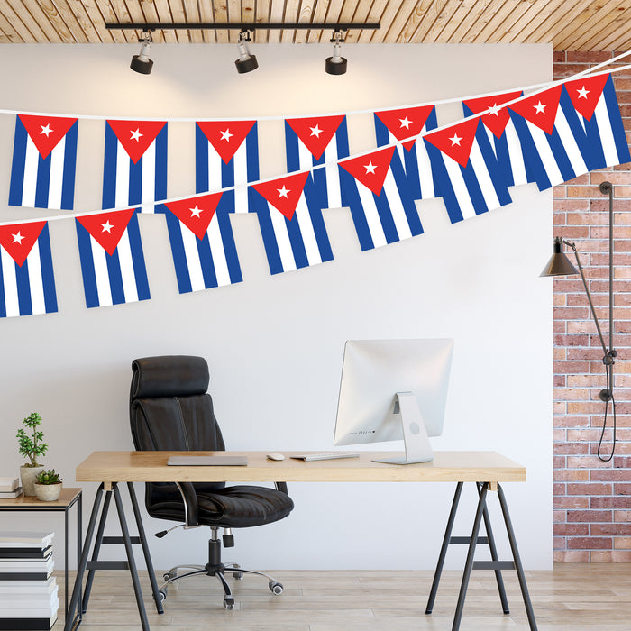 G128 Cuba Cuban Bunting Banner | Flag 8.2 x 5.5 Inch, Full String 33 Feet | Printed 150D Polyester, Decorations For Bar, School, Festival Events Celebration