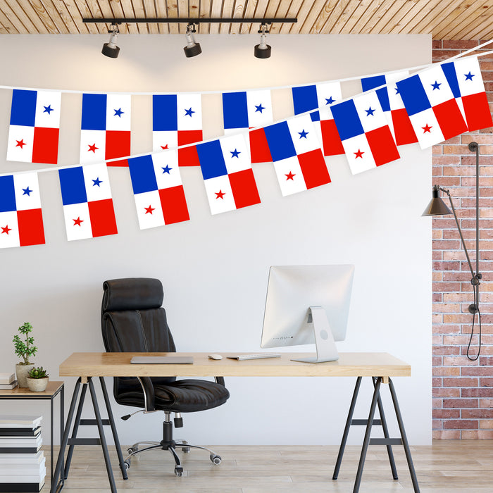 G128 Panama 	Panamanian Bunting Banner | Flag 8.2 x 5.5 Inch, Full String 33 Feet | Printed 150D Polyester, Decorations For Bar, School, Festival Events Celebration