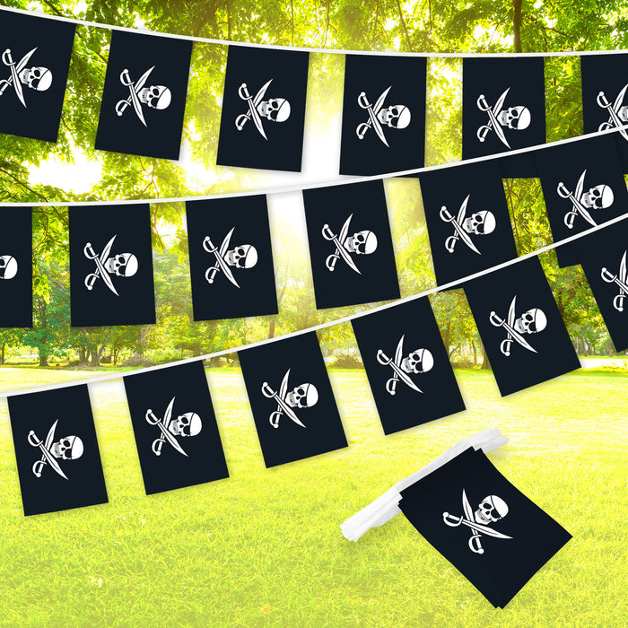 G128 Pirate (Jolly Roger) - Swords Bunting Banner | Flag 8.2 x 5.5 Inch, Full String 33 Feet | Printed 150D Polyester, Decorations For Bar and Festival Events Celebration