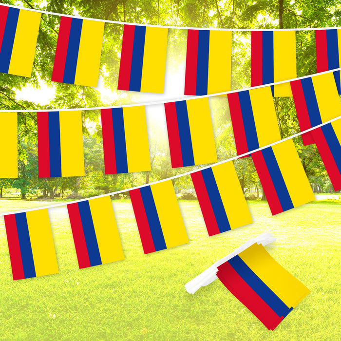 G128 Colombia Colombian Bunting Banner | Flag 8.2 x 5.5 Inch, Full String 33 Feet | Printed 150D Polyester, Decorations For Bar, School, Festival Events Celebration
