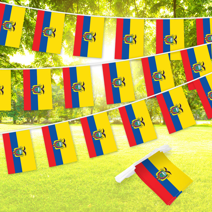 G128 Ecuador 	Ecuadorian Bunting Banner | Flag 8.2 x 5.5 Inch, Full String 33 Feet | Printed 150D Polyester, Decorations For Bar, School, Festival Events Celebration