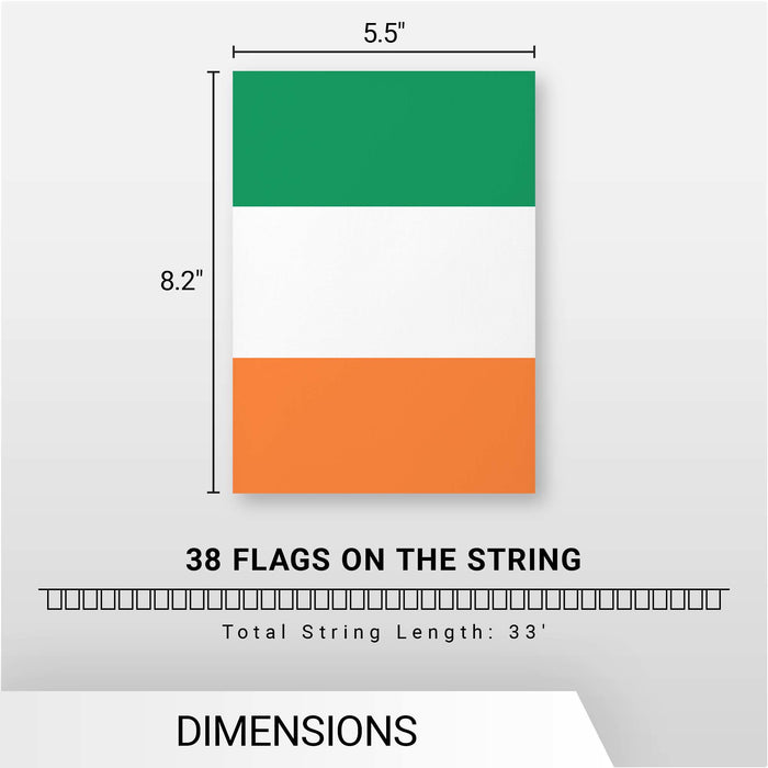 G128 Ireland Irish Bunting Banner | Flag 8.2 x 5.5 Inch, Full String 33 Feet | Printed 150D Polyester, Decorations For Bar, School, Festival Events Celebration