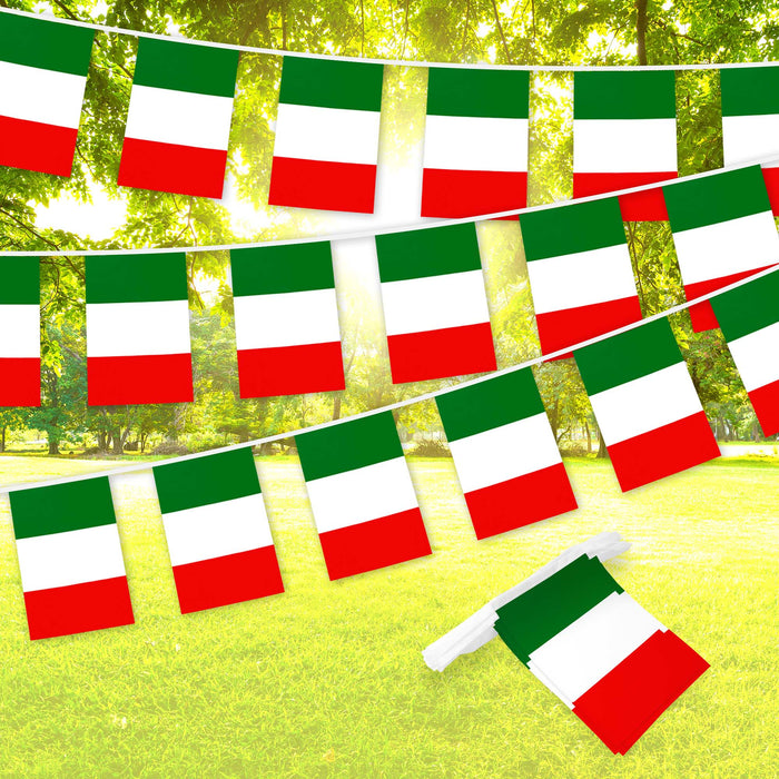 G128 Italy Italian Bunting Banner | Flag 8.2 x 5.5 Inch, Full String 33 Feet | Printed 150D Polyester, Decorations For Bar, School, Festival Events Celebration